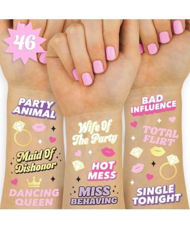 xo  Fetti Bachelorette Party Temporary Tattoos - 46 Foil Styles | Bridesmaid Names Decorations  Maid of Dishonor Favors  Miss Behaving