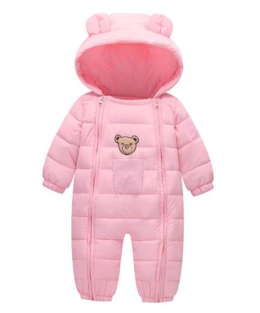 Happy Cherry Baby Infant Toddler Jumpsuit Snowsuit Cartoon Hooded Romper Footie Pajamas Bear-pink 12-18 Months