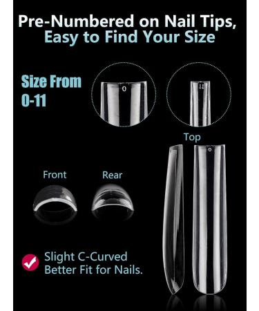 Lionvison 3XL Clear Extra Long Square False Nails Set - 240 Pcs | 12 Sizes Full Cover Press On Tips for Acrylic Nails & Manicure - Buy Online on SooperMarket.com