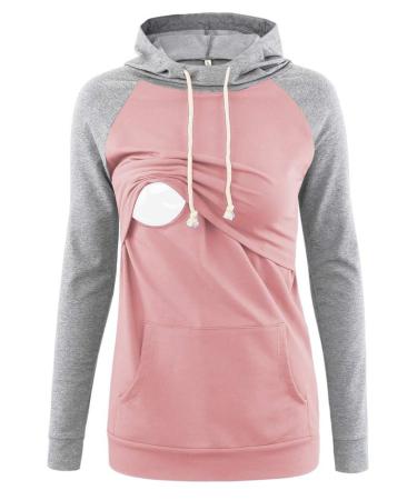 Love2Mi Nursing Shirt Women's Maternity Stop Maternity Maternity Nursing Maternity Top Layered Design Wrap Layer A-pink/Grey L