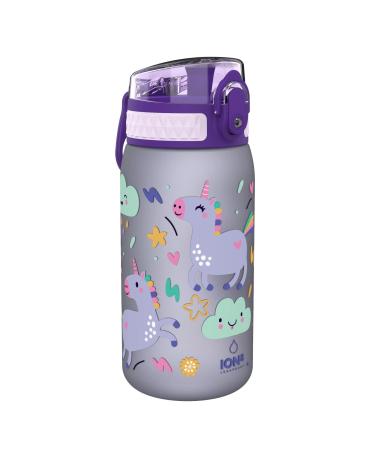 Ion8 Kids Water Bottle Leak Proof Easy to Open Secure Lock Dishwasher Safe BPA Free Carry Handle Hygienic Flip Cover Easy Clean Odour Free Unicorn Design OneTouch 1.0 Little Unicorns