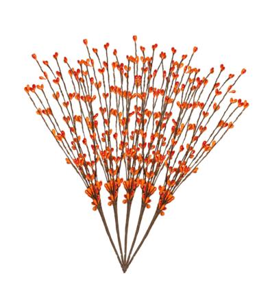 5pcs Artificial Berry Branch Christmas Ornaments Christmas Decoration Christmas Garland Berry Artificial Tree Picks Holly Berry Sprigs Plants Decor Plastic Small Fruit Halloween Orange 30x5cm