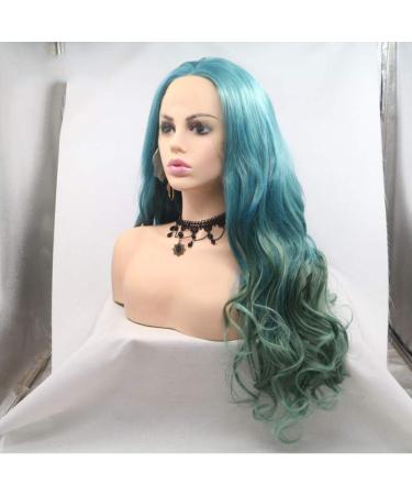 SHIYID Heat Resistant Body Wave Two Tones Synthetic Lace Front Wig - Green & Blue for Women | Middle Parting - Buy Online on SooperMarket.com