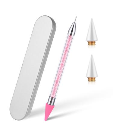 Gjinxi Nail Rhinestone Picker Dotting Tool Acrylic Handle Dual End Diamond Dotting Pen with Extra 2 Wax Head DIY Nail Art Tool for Gems Crystals Studs Picker (Pink)