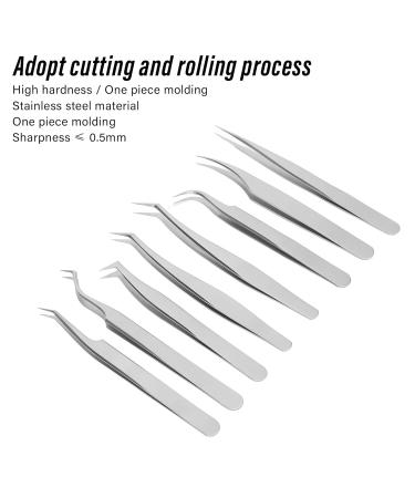 8-Part Stainless Steel Eyelash Extension Tweezers Set - Fine Lace Silver Tweezers for Perfect Eyelash Application - Buy Online on SooperMarket.com