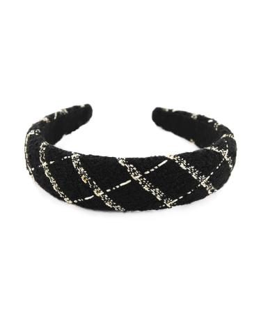 axy HRK8 Wide Headband with Tweed Fabric Padded - Beautiful Headband Hair Accessories (Black)