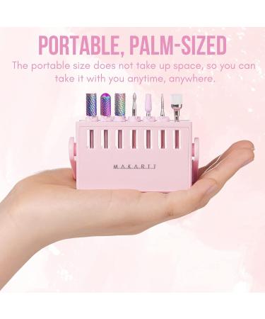 MAKARTT Nail Drill Bit Holder & Storage Case - Pink | 7 Anti-Slip Holes, Detachable Stand, Organize Nail Tech Supplies - Buy Online on SooperMarket.com