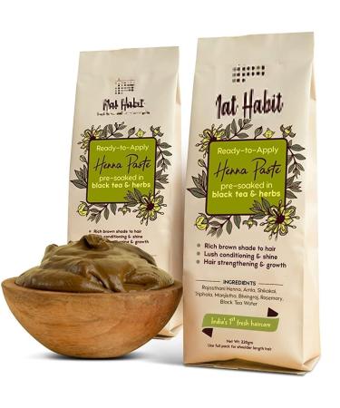 LOGY Nat Habit - Back To Natural Secrets Everyday Ready-to-Apply Henna Paste 100% Natural Soaked in BlackTea and Herbs 220g (Pack of 2) - Dark Brown