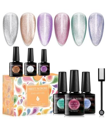 Cat Eye Gel Nail Polish Set Soak Off UV LED Light Starry Sky Effect Magic Gel Nail Polish Kit Manicure Nail Art Gift Kit 6 Colors Free Magnet Stick Smoothies