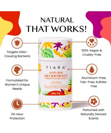 TIARA Coconut Natural Deodorant for Women 75g | Aluminum and Paraben Free Scented Deodorant | Long Lasting Formula for Women's Armpit Microbiome - Buy Online on SooperMarket.com