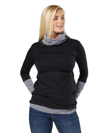 HAPPY MAMA Boutique Women's Maternity Nursing Jumper Sweeathirt 348 12-14 Black & Navy Stripes