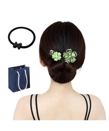 LONGLUAN Rhinestone Flower Hair Clip Elegant Lazy Hair Curler Elegant Meatball Head Hair Anti-Slip Hairpins Reusable Spiral Hair Braid Braiding Clips DIY Hair Styling Accessories (Green)