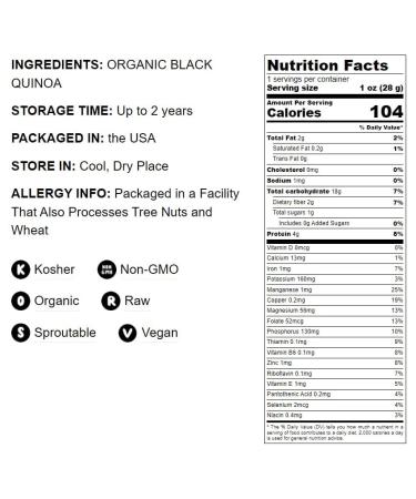 Organic Black Quinoa 5 Pounds - Non-GMO, Whole Grain, Sproutable, Kosher, Vegan - Sirtfood Bulk. Easy to Cook. Healthy Fats, Protein & Fiber. Ideal for Salads, Soups, Stews - 5 LB - Buy Online on SooperMarket.com