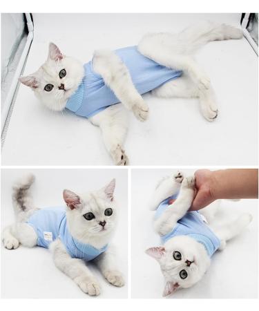Cat Professional Recovery Suit Pet Surgery Suit Kitten Breathable Clothes Cone E-Collar Alternative Bodysuit Cat Onesie Anti Licking Vest Shirt for Abdominal Wounds Skin Diseases (M blue) M blue - Buy Online on SooperMarket.com