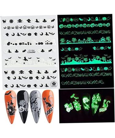 Halloween Nail Art Stickers Glow in The Dark Nail Decals 3D Self-Adhesive Fluorescent Nail Stickers Skull Spider Witch Ghost Pumpkin Bat Snake Nail Design for Women and Girls DIY Acrylic Nail - Buy Online on SooperMarket.com