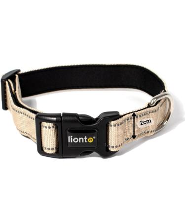 Lonto Soft Padded Dog Collar - Durable Nylon Size S 360 Reflective Click Closure Metal Ring - Beige - Buy Online on SooperMarket.com