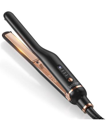 WEEYUM 1/2 Inch Mini Flat Iron Small Flat Iron for Short Hair Pencil Hair Straightener for Edges Pixie Cut and Bangs with Double Voltage Gold