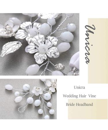 Unicra Silver Wedding Hair Vine - Rhinestone Flower Headpiece with Pearls | Bridal Hair Jewelry for Bridesmaid & Women - Buy Online on SooperMarket.com