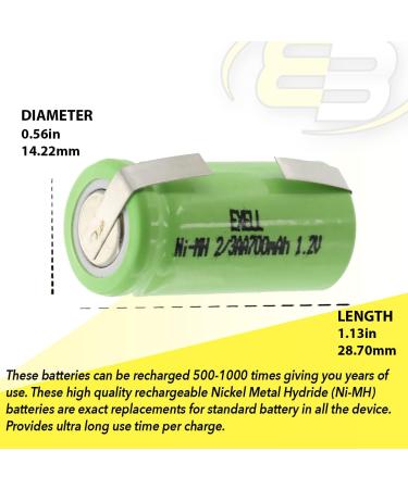 Buy 2x Exell 2/3AA NiMH 700mAh Rechargeable Batteries - Perfect for Capacitors Shearing Devices Miner Lamps & Helmet Lights - International Shipping Available - Buy Online on SooperMarket.com