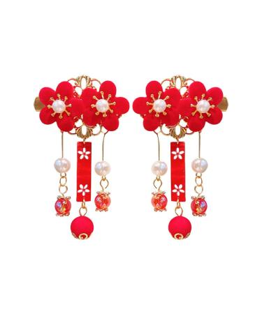KALLORY Baby Hair Accessories Tassel Hair Clip Kimono Flower Hair Clip Hanfu Hair Accessories Chinese Ancient Style Tassel Hairpin Girl Hair Clip (1 Pair) Baby Hair Clips