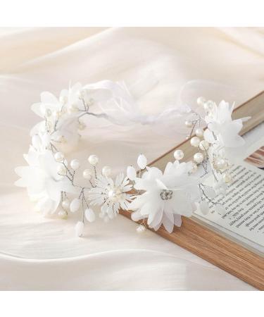 IYOU Flower Girl Headpiece Floral White Headbands Pearl Wedding Hair Vines Bridal Communion Hair Accessories for Girls - Buy Online on SooperMarket.com