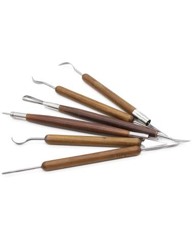 LEKAI 6 Pieces Double Ended Modeling Tools with Wooden Handle Clay Sculpture Tools for Arts and Crafts