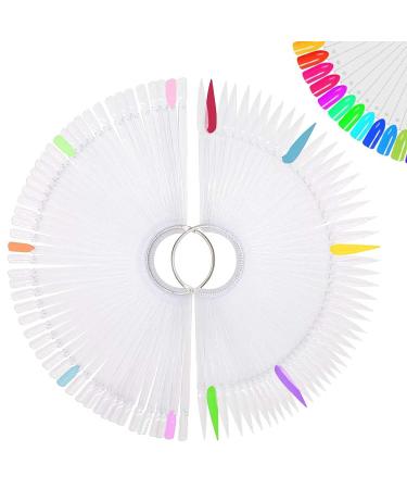 Pinkiou 100 Fan Shaped Nail Colour Sample Nail Polish Display Sticks False Nail Tips Nail Art Practice Tools With Metal Display Ring 100pcs-Transparent