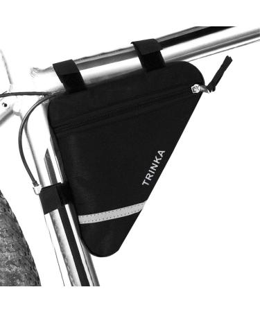 Qitidasen bicycle triangular bag waterproof bike front tube frame pocket double -sided reflective decoration makes night trips safer (black)