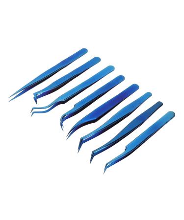 Premium 8-Part Steel Eyelash Extension Tweezers Set - Precision Fine Pointed Tools for Professionals - Buy Online on SooperMarket.com