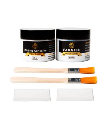 Gilding Adhesive, 100ml Epoxy Resin Gold Leaf Adhesive for Professional Craft Use, Water Based Varnish for Protect The Surface of Gold Foil from Oxidating (Brush + Gloves as Gifts)