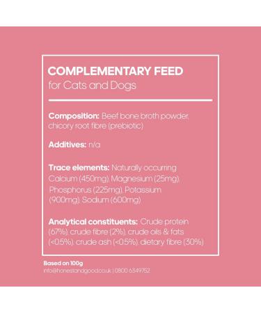 Honest + Good Pets UK's Beef Bone Broth + Pre-biotic | Coat & Digestion Gut Health | Dog & Cat Bone Broth | High in Type I & III Collagen & Fibre | 50 Servings 250g - Buy Online on SooperMarket.com