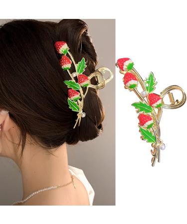 Strawberry Hair Claw Clips for Thick Hair Metal Large Red Strawberry Hair Clips Hair Jaw Acetate Clips Hair Catch Barrette Jaw Clamp Nonslip Hair Accessories for Women Girls
