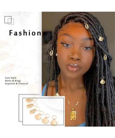 Gold Shell Box Braid Rings Clip Dreadlock Jewelry Cowrie Charms for Black Women (6PCS) - Buy Online on SooperMarket.com