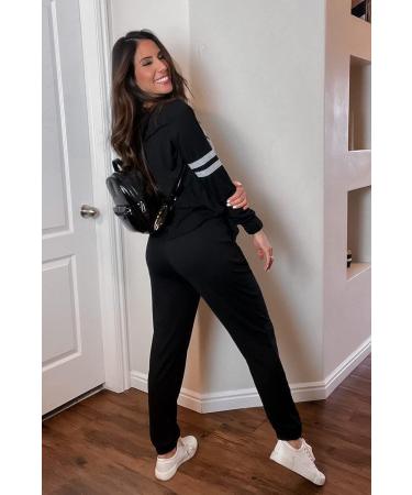 PRETTYGARDEN Women's Color Block 2 Piece Tracksuit Set - Crewneck Long Sleeve Top & Sweatpants Lounge Outfit in Black - Size Medium - Buy Online on SooperMarket.com