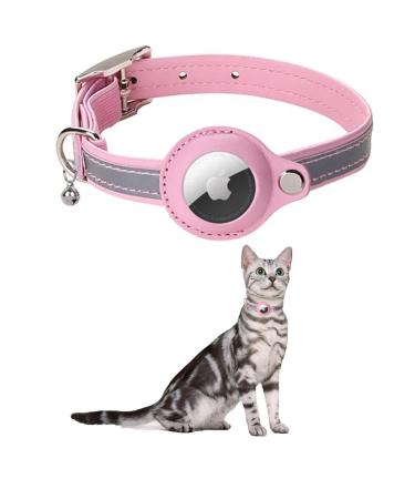 Kocnydey leather reflective Airtag cat collar anti-wing cat collar with adjustable bracket & bell integrates Apple Air day cat neck for cats small dogs (pink) s (23-30cm) pink