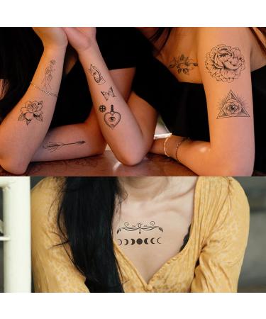 Esland 330+ Realistic Black Temporary Tattoos: Vintage Skeleton Snake, Crowns, Arrows, Sun Moon Stars, Butterfly, Feather, Infinite Love - 60 Pcs Tattoo Stickers for Women - Buy Online on SooperMarket.com