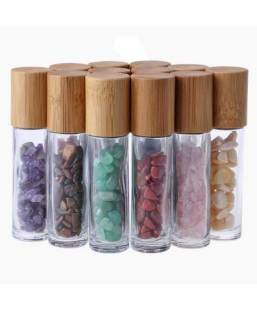 10ml Clear Glass Roll-on Bottles with Gemstone Roller Balls & Healing Crystals - Essential Oil Bottles with Bamboo Lids - 10 Pieces Set - Buy Online on SooperMarket.com