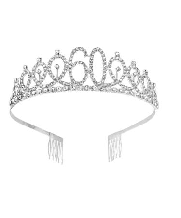 Minkissy 60th Birthday Tiara Crystal Crown Rhinestone Princess Birthday Crown Hair Accessories Happy 60th Birthday Crown Tiara for Women Ladies