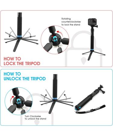 AFAITH Aluminum Alloy Selfie Stick for GoPro, Insta360, DJI OSMO Action - Waterproof Handheld Monopod with Stable Tripod - Buy Online on SooperMarket.com