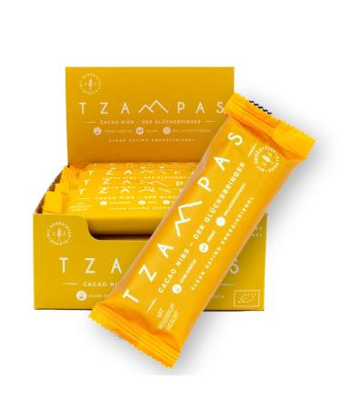 Tzampas Energierliegel Cacao NIBS (16x40g) - Energy bar made of roasted barley with RAW Kocao Nibs - Power Riegel |Energy seal cycling - organic bar vegan & without additives Cacao nibs - the lucky charm