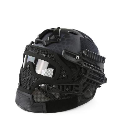 PJ Fast Tactical Helmet Airsoft Paintball Protective Helmet Full Face Mask Molle Mesh Breathable Goggles for Military CS Paintball Shooting, Hunting, Cycling, Motorcycle, Outdoor Sports TY