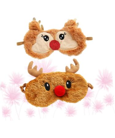 NOLITOY Christmas Deer Eye Mask - 2pcs Plush Blackout Sleep Masks | Furry Animal Eye Shades for Travel & Relaxation - Buy Online on SooperMarket.com