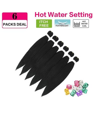 Xusuperb Pre-Stretched Braiding Hair 30 Black - 6 Pack Knotless Extensions | Easy Braids & Calon Yaki Lichen Hair - Buy Online on SooperMarket.com
