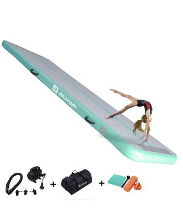 AKSPORT Gymnastics Air Mat Tumble Track Tumbling Mat Inflatable Floor Mats With Electric Air Pump Mint Green 10ftx3.3ftx4inch