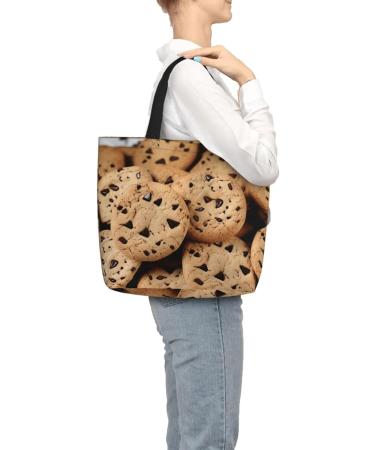 DEHIWI Cookies Food Chocolate Chip Biscuits Tote Bag For Women Waterproof Casual Shoulder Bag With Zipper Grocery Handbags For Office Shopping Travel Black One Size - Buy Online on SooperMarket.com