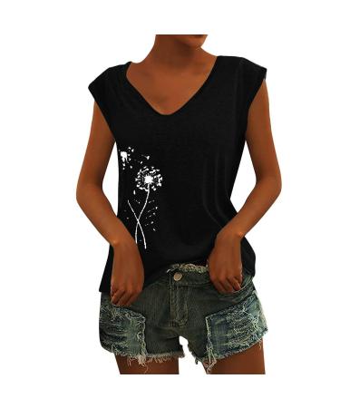 Short Sleeve T Shirts Clothing Woman T-Shirt Casual Black Clothing Top Women's Floral Pattern for Women Crop Tops Shirt Shirts Top Women's Summer Tank Top 3-black L