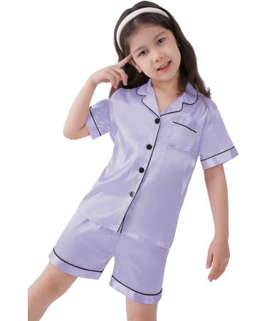 SWOMOG Kids Silk Pyjamas - Short Sleeve Satin PJs Set for Boys & Girls | Lavender | Ages 6-7 Years - Buy Online on SooperMarket.com