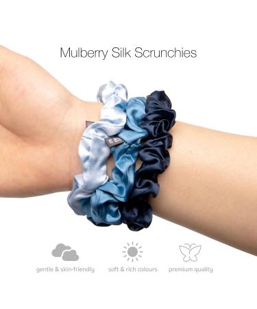 Buy Basic Sense Pure Mulberry Silk Hair Scrunchies - Small Pack of 3 for Women & Girls - Blue Assortment - Buy Online on SooperMarket.com
