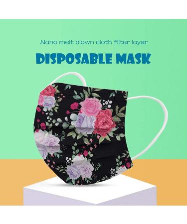 50pcs Floral Disposable Face Mask Adults 3Ply Colorful Paper Masks - Pack of 50 Count - Spring Summer Beautiful Printed Facemask for Men and Women - Flower-8 - Buy Online on SooperMarket.com