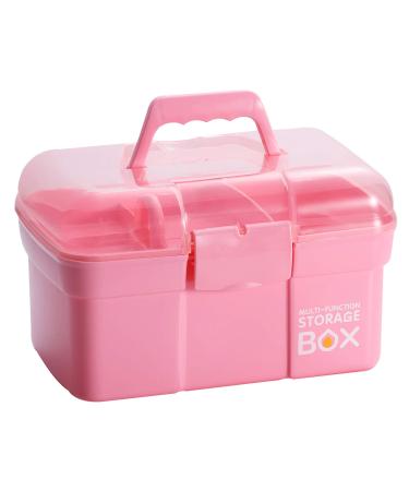Kinsorcai 11'' Plastic Storage Box with Removable Tray, Multipurpose Organizer and Storage Case for Art Craft and Cosmetic (Pink)